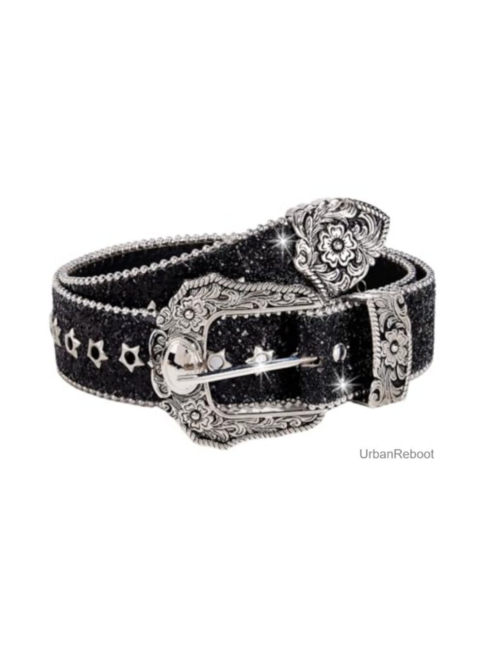 Women PU Leather Rhinestone Western Star Belt Y2K Vintage Adjustable